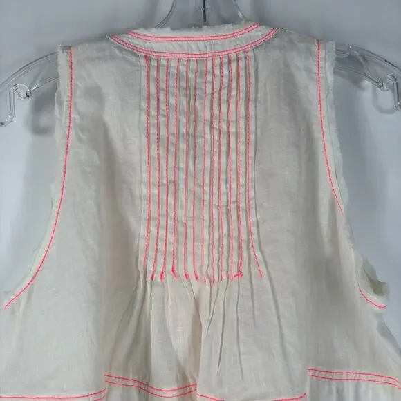 Pilcro Anthropologie Women's Top S White Raw Edge Linen Swing Coastal Boho - Picture 10 of 16